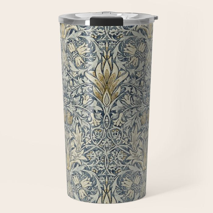 William Morris Vintage Snakeshead Blue Indigo Cumin Pattern Travel Mug Gallery Image 1