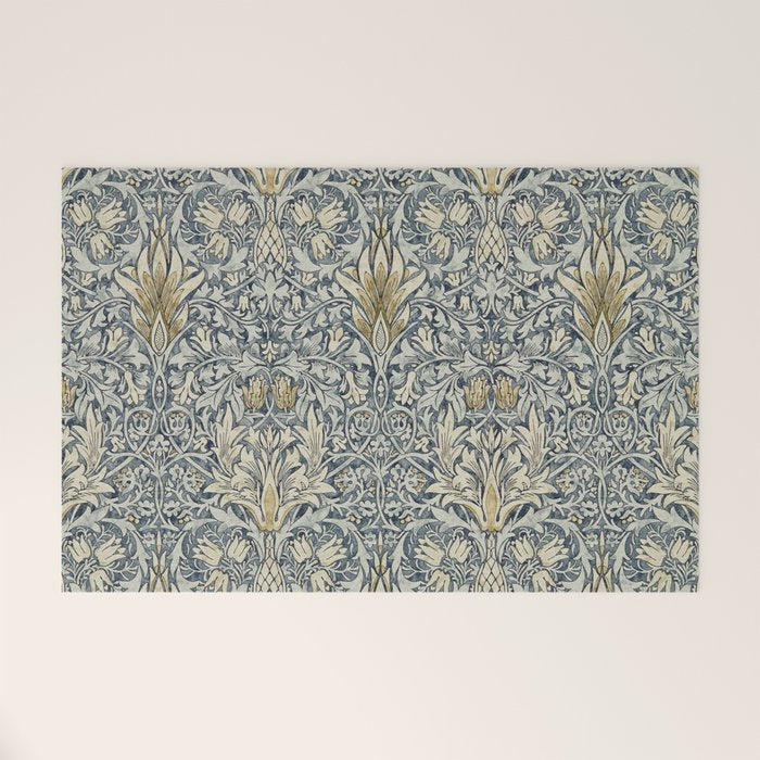 William Morris Vintage Snakeshead Blue Indigo Cumin Pattern Welcome Mat Gallery Image 1