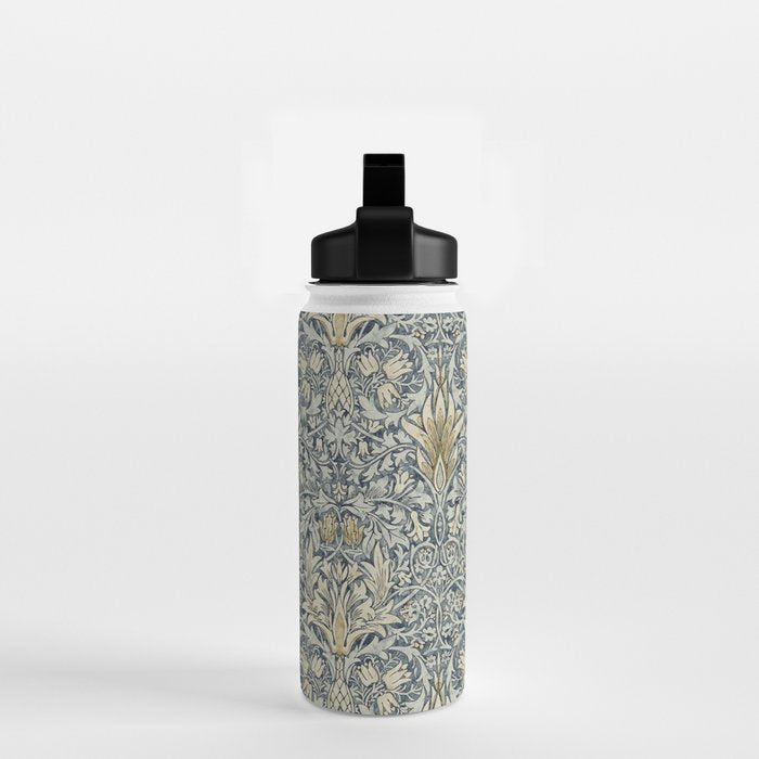 William Morris Vintage Snakeshead Blue Indigo Cumin Pattern Water Bottle Gallery Image 2