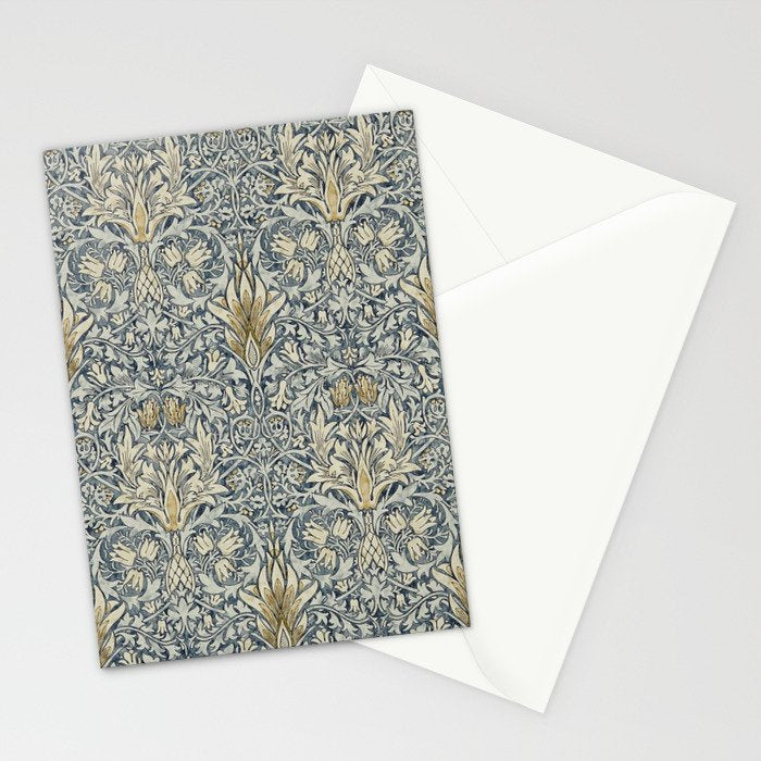 William Morris Vintage Snakeshead Blue Indigo Cumin Pattern Stationery Card Gallery Image 2