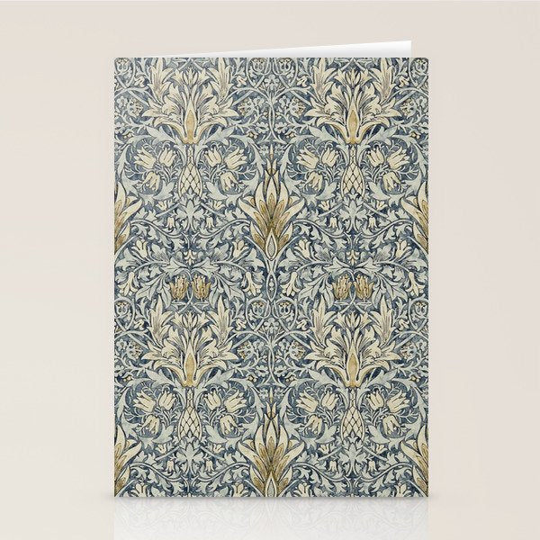 William Morris Vintage Snakeshead Blue Indigo Cumin Pattern Stationery Card Gallery Image 2