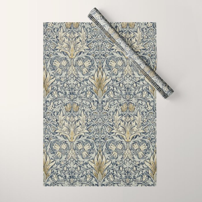 William Morris Vintage Snakeshead Blue Indigo Cumin Pattern Wrapping Paper Gallery Image 1