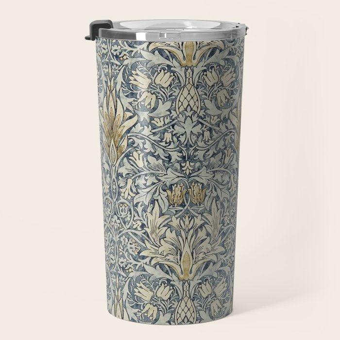 William Morris Vintage Snakeshead Blue Indigo Cumin Pattern Travel Mug Gallery Image 3