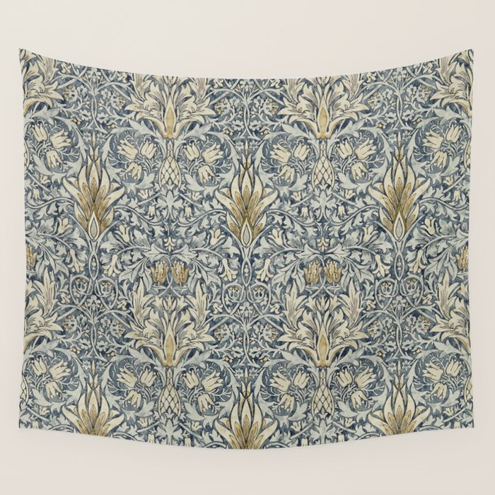 William Morris Vintage Snakeshead Blue Indigo Cumin Pattern Wall Tapestry Gallery Image 1