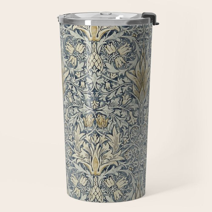 William Morris Vintage Snakeshead Blue Indigo Cumin Pattern Travel Mug Gallery Image 2