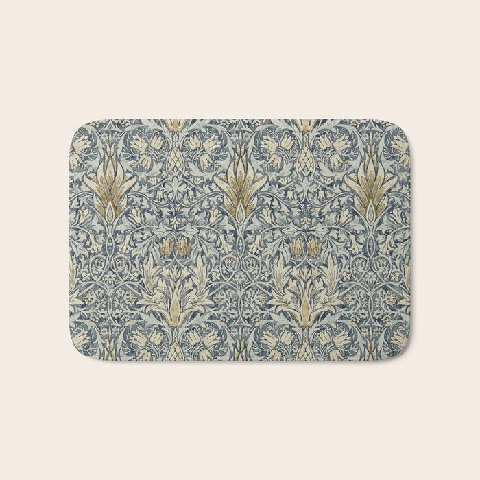 William Morris Vintage Snakeshead Blue Indigo Cumin Pattern Bath Mat Gallery Image 1