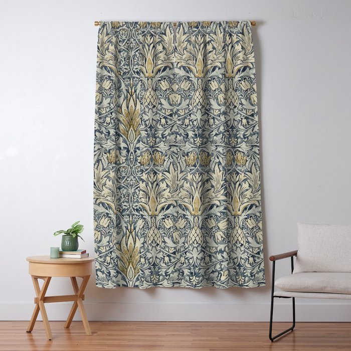 William Morris Vintage Snakeshead Blue Indigo Cumin Pattern Window Curtain Gallery Image 5
