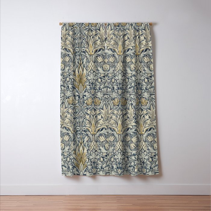 William Morris Vintage Snakeshead Blue Indigo Cumin Pattern Window Curtain Gallery Image 3
