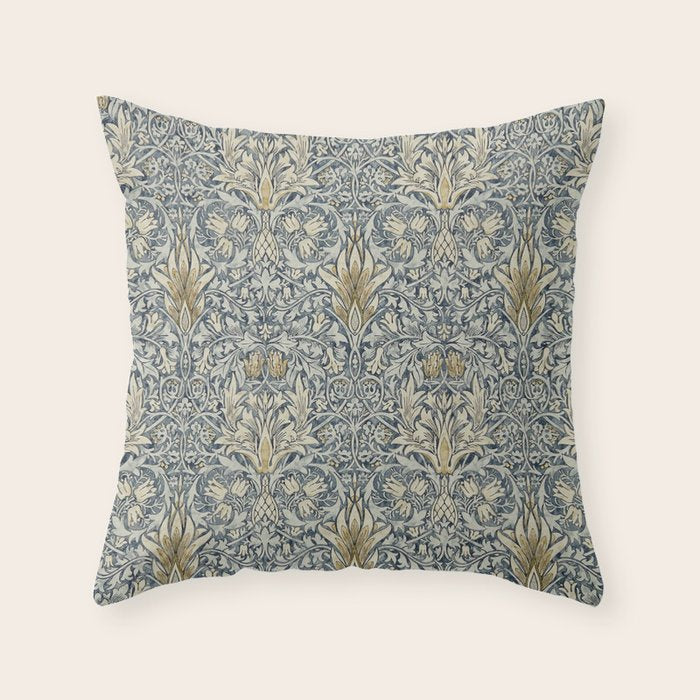 William Morris Vintage Snakeshead Blue Indigo Cumin Pattern Throw Pillow Gallery Image 1