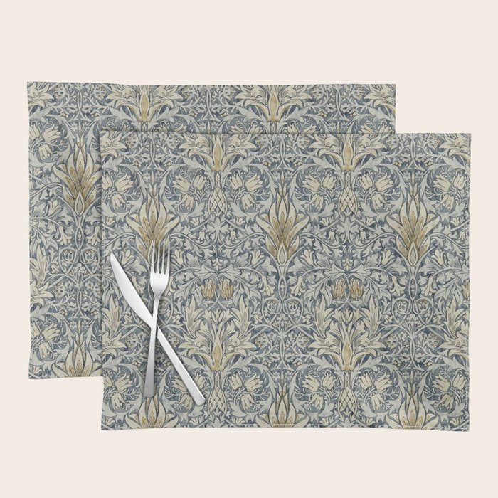 William Morris Vintage Snakeshead Blue Indigo Cumin Pattern Placemat Gallery Image 1