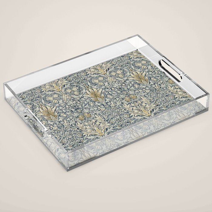 William Morris Vintage Snakeshead Blue Indigo Cumin Pattern Acrylic Tray Gallery Image 1