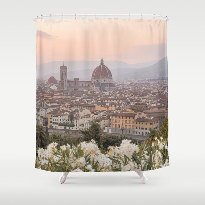 Il Duomo At Sunset Photo | Florence City View In Pastel Colors Art Print | Tuscany, Italy Travel Photography Shower Curtain Gallery Image 1
