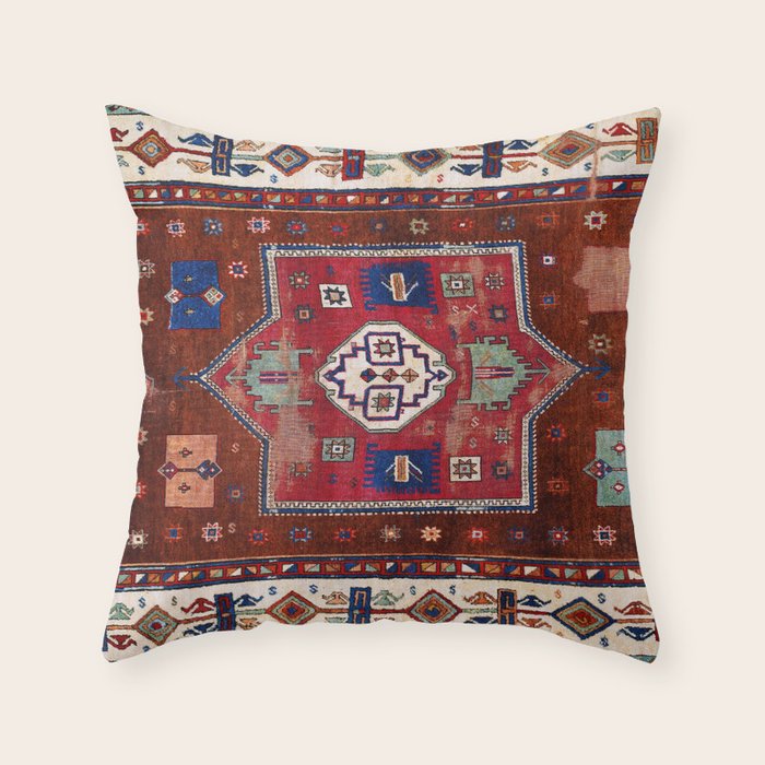 Kurdish  Antique Cihanbeyli  Tribal Rug Print Throw Pillow Gallery Image 6