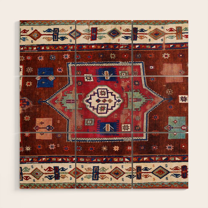 Kurdish  Antique Cihanbeyli  Tribal Rug Print Wood Wall Art Gallery Image 1