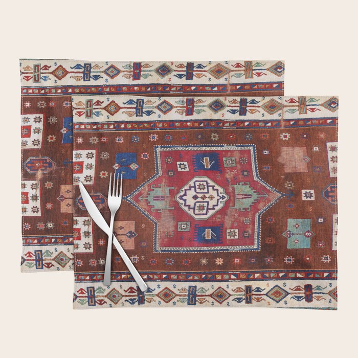 Kurdish  Antique Cihanbeyli  Tribal Rug Print Placemat Gallery Image 1