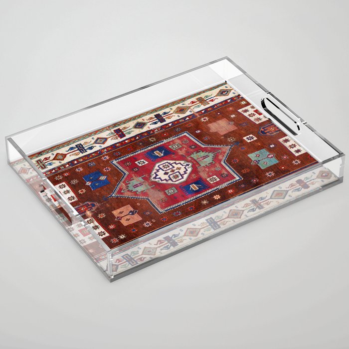 Kurdish  Antique Cihanbeyli  Tribal Rug Print Acrylic Tray Gallery Image 1