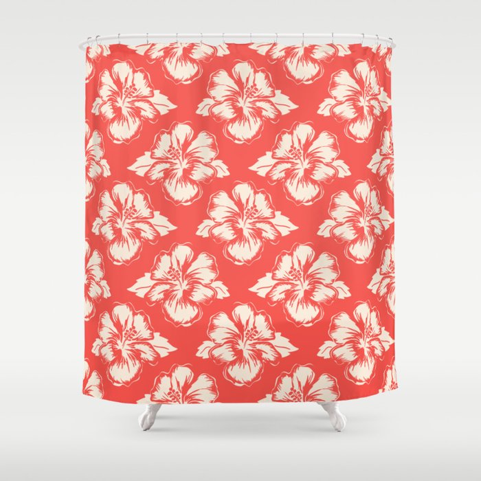 Red tropical summer flower art pattern Shower Curtain Gallery Image 1