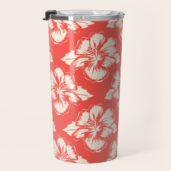 Red tropical summer flower art pattern Travel Mug Gallery Image 3