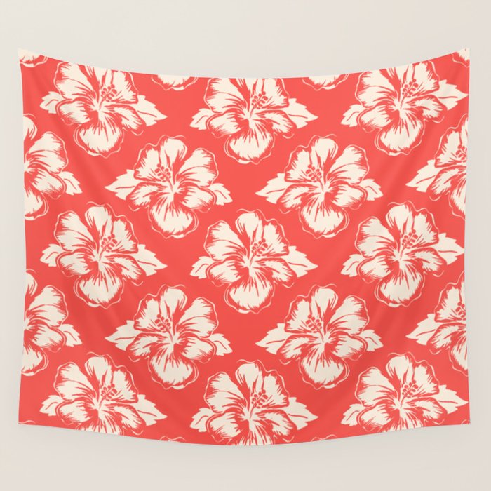 Red tropical summer flower art pattern Wall Tapestry Gallery Image 4
