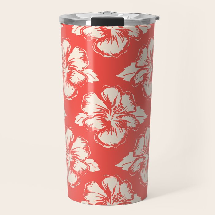 Red tropical summer flower art pattern Travel Mug Gallery Image 1