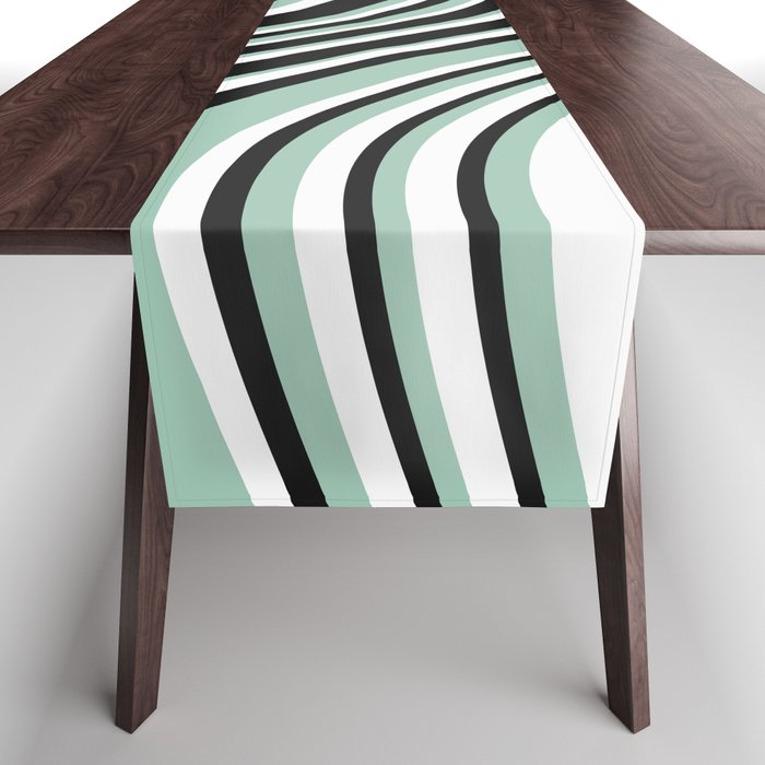 Wavy Stripes XII - Mint, Black and White Table Runner Gallery Image 1