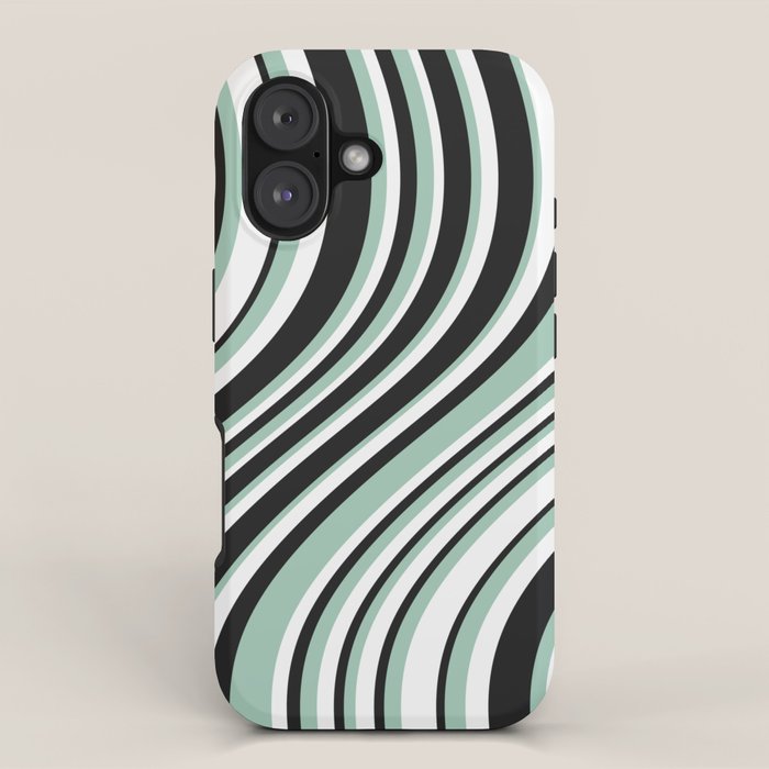 Wavy Stripes XII - Mint, Black and White iPhone Case Gallery Image 1