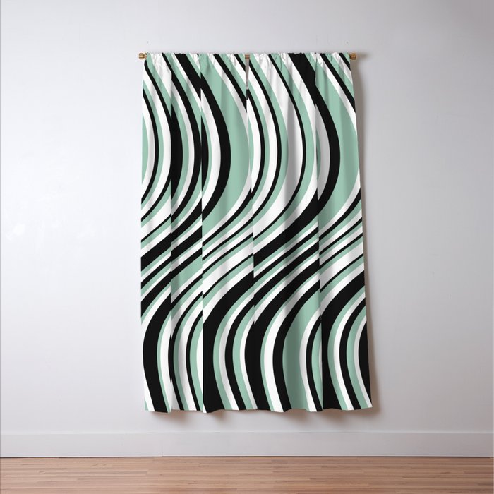 Wavy Stripes XII - Mint, Black and White Window Curtain Gallery Image 3