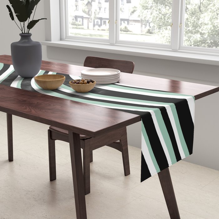 Wavy Stripes XII - Mint, Black and White Table Runner Gallery Image 2