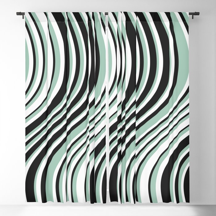 Wavy Stripes XII - Mint, Black and White Window Curtain Gallery Image 1