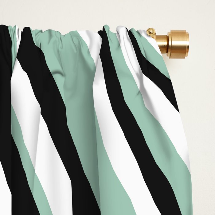 Wavy Stripes XII - Mint, Black and White Window Curtain Gallery Image 2