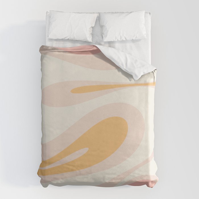Mellow Flow Retro 60s 70s Abstract Pattern Pale Pink and Mustard Duvet Cover Gallery Image 1