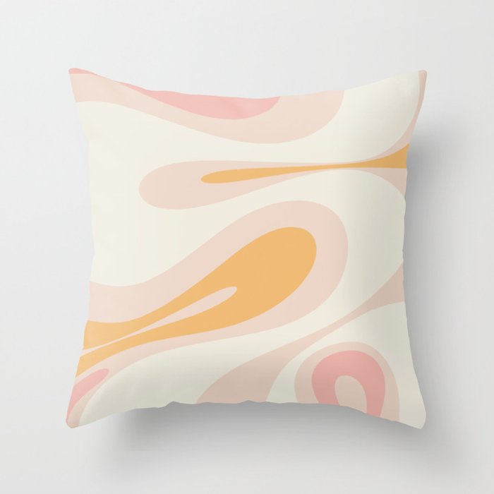 Mellow Flow Retro 60s 70s Abstract Pattern Pale Pink and Mustard Throw Pillow Gallery Image 1