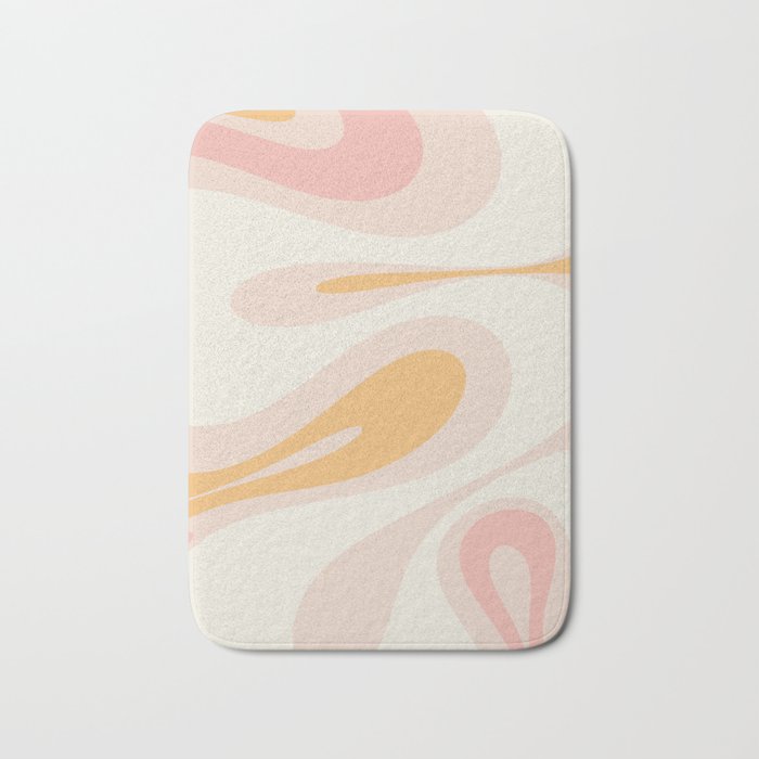 Mellow Flow Retro 60s 70s Abstract Pattern Pale Pink and Mustard Bath Mat Gallery Image 1