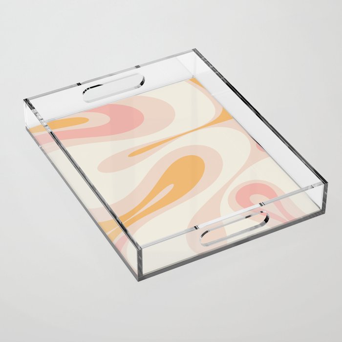 Mellow Flow Retro 60s 70s Abstract Pattern Pale Pink and Mustard Acrylic Tray Gallery Image 1