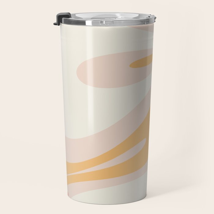 Mellow Flow Retro 60s 70s Abstract Pattern Pale Pink and Mustard Travel Mug Gallery Image 3