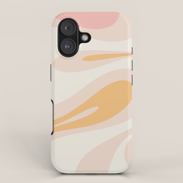 Mellow Flow Retro 60s 70s Abstract Pattern Pale Pink and Mustard iPhone Case Gallery Image 1
