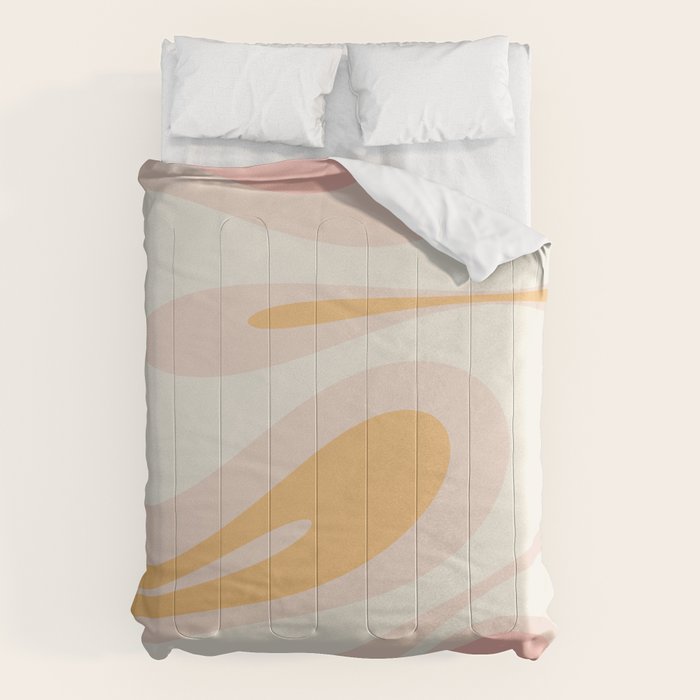 Mellow Flow Retro 60s 70s Abstract Pattern Pale Pink and Mustard Comforter Gallery Image 6