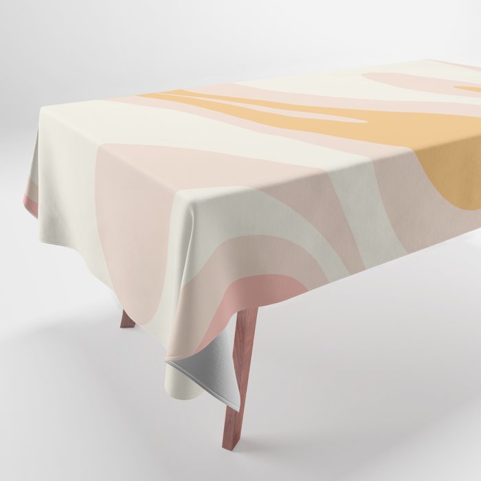 Mellow Flow Retro 60s 70s Abstract Pattern Pale Pink and Mustard Tablecloth Gallery Image 1