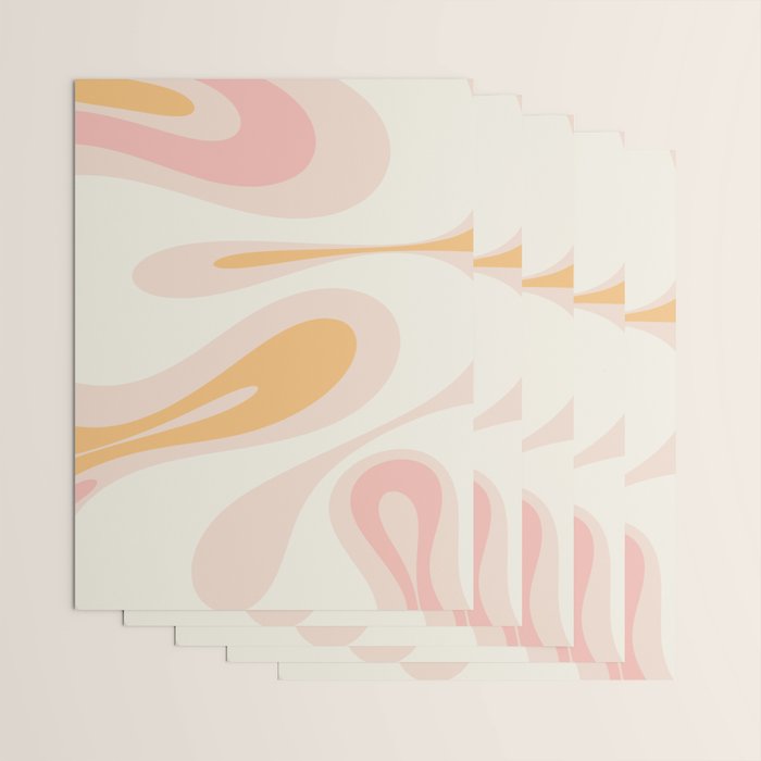 Mellow Flow Retro 60s 70s Abstract Pattern Pale Pink and Mustard Wrapping Paper Gallery Image 3