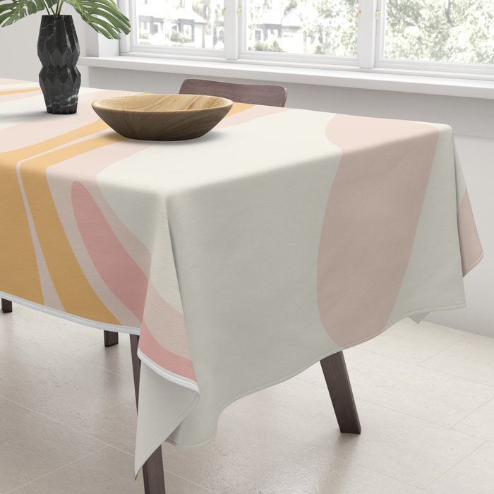 Mellow Flow Retro 60s 70s Abstract Pattern Pale Pink and Mustard Tablecloth Gallery Image 3