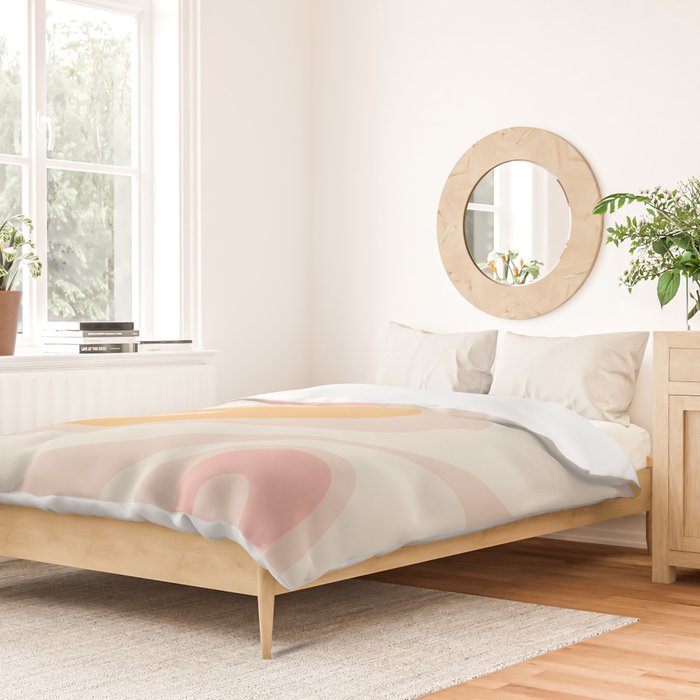 Mellow Flow Retro 60s 70s Abstract Pattern Pale Pink and Mustard Duvet Cover Gallery Image 2