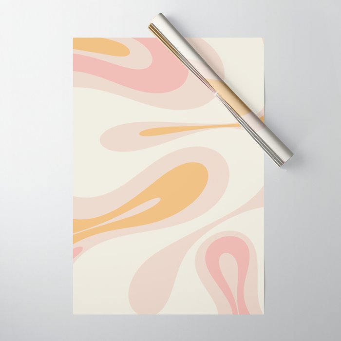 Mellow Flow Retro 60s 70s Abstract Pattern Pale Pink and Mustard Wrapping Paper Gallery Image 1