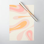 Mellow Flow Retro 60s 70s Abstract Pattern Pale Pink and Mustard Wrapping Paper Gallery Image 1