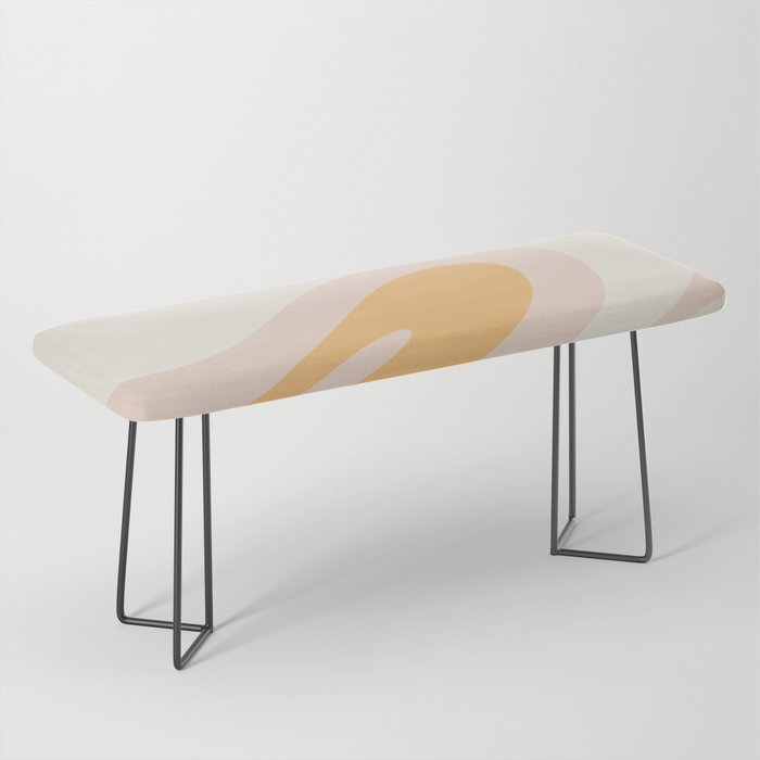 Mellow Flow Retro 60s 70s Abstract Pattern Pale Pink and Mustard Bench Gallery Image 1