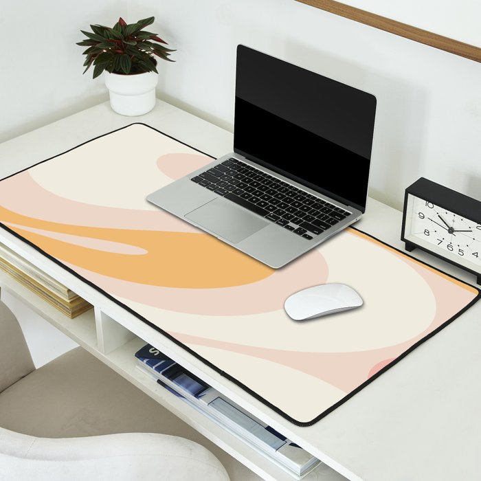 Mellow Flow Retro 60s 70s Abstract Pattern Pale Pink and Mustard Desk Mat Gallery Image 2
