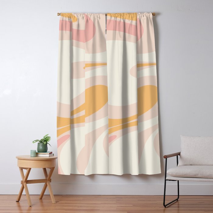 Mellow Flow Retro 60s 70s Abstract Pattern Pale Pink and Mustard Window Curtain Gallery Image 1