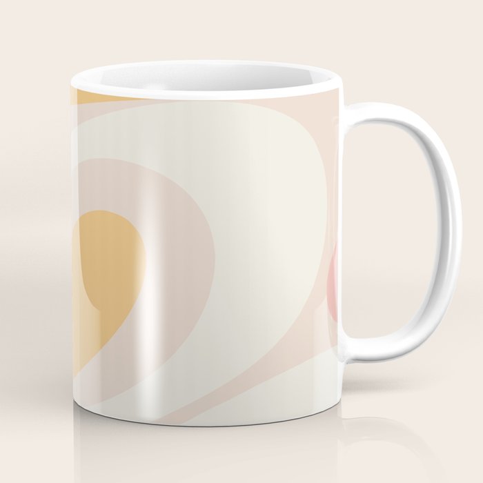Mellow Flow Retro 60s 70s Abstract Pattern Pale Pink and Mustard Coffee Mug Gallery Image 1