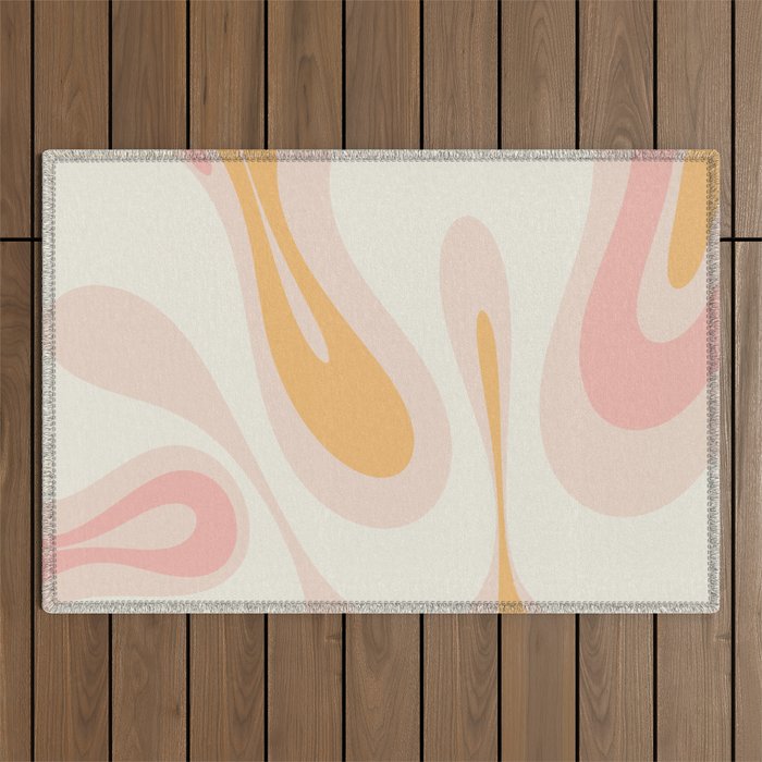Mellow Flow Retro 60s 70s Abstract Pattern Pale Pink and Mustard Outdoor Rug Gallery Image 1