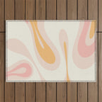 Mellow Flow Retro 60s 70s Abstract Pattern Pale Pink and Mustard Outdoor Rug Gallery Image 1