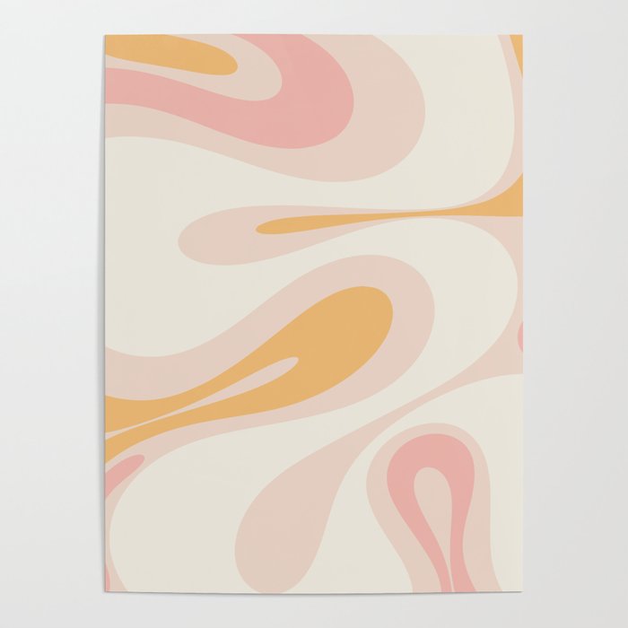 Mellow Flow Retro 60s 70s Abstract Pattern Pale Pink and Mustard Poster Gallery Image 1